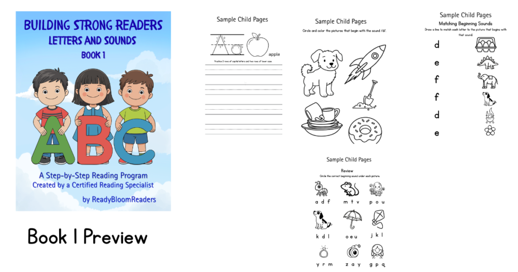 Sample pages from the Letters and Sounds workbook