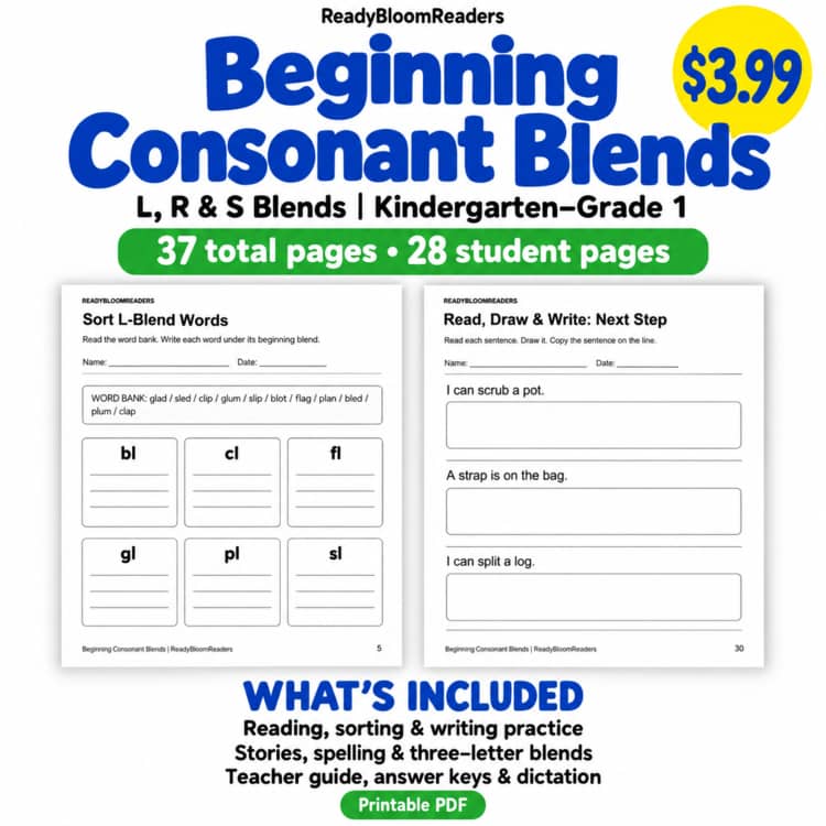 Beginning Consonant Blends packet cover